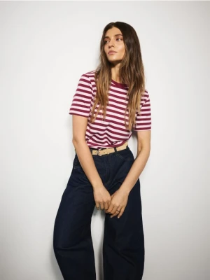 Reserved - T-shirt z bawełny merceryzowanej - pastelowy róż