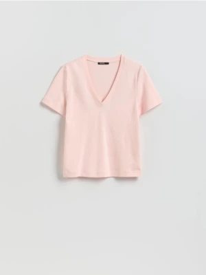 Reserved - T-shirt z bawełny merceryzowanej - pastelowy róż