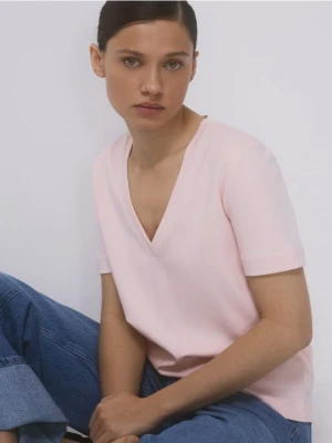 Reserved - T-shirt z bawełny merceryzowanej - pastelowy róż