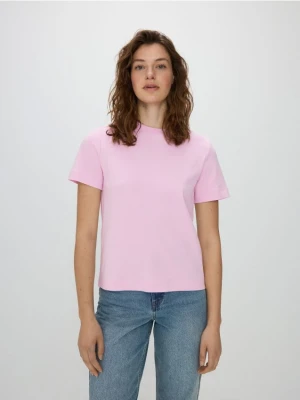 Reserved - T-shirt z bawełny merceryzowanej - różowy