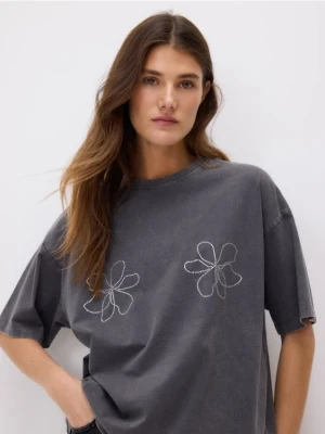 Reserved - T-shirt z błyszczącą aplikacją - ciemnoszary