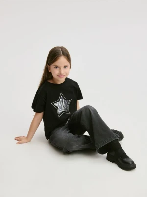 Reserved - T-shirt z cekinową aplikacją - czarny