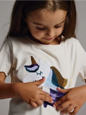 Zdjęcie produktu Reserved - T-shirt z cekinową aplikacją - złamana biel
