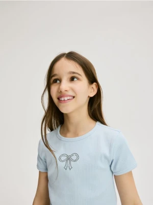 Reserved - T-shirt z cyrkoniami - jasnoniebieski