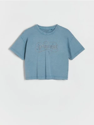 Reserved - T-shirt z cyrkoniami - niebieski