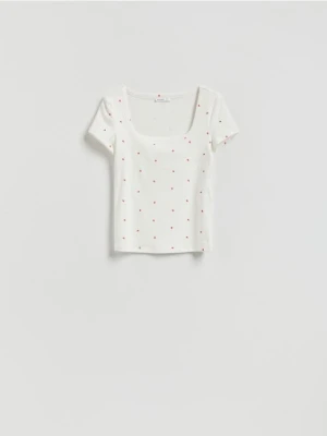 Reserved - T-shirt z dekoltem karo - wielobarwny