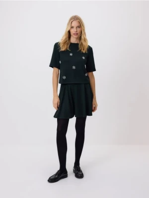 Reserved - T-shirt z dekoracyjnymi kryształkami - morski