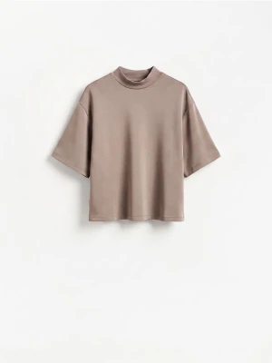 Reserved - T-shirt z dodatkiem modalu - brązowy