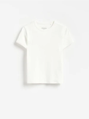 Reserved - T-shirt z dodatkiem modalu - złamana biel