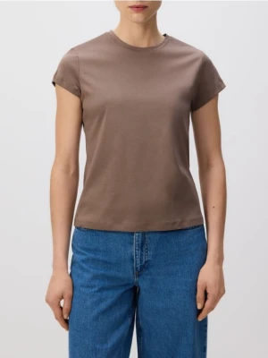 Reserved - T-shirt z domieszką jedwabiu - brązowy