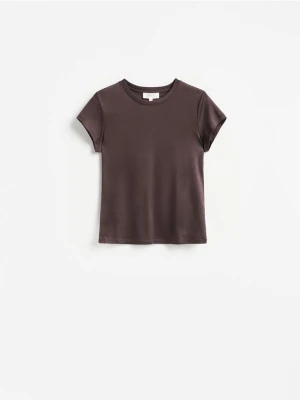 Reserved - T-shirt z domieszką jedwabiu - fioletowy