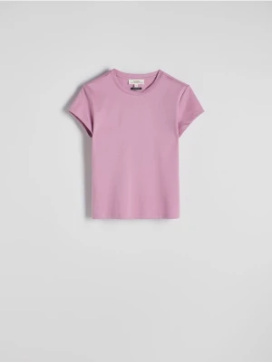 Reserved - T-shirt z domieszką jedwabiu - różowy