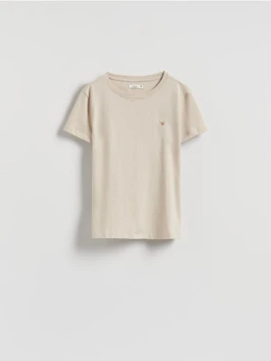 Reserved - T-shirt z drobnym haftem - beżowy