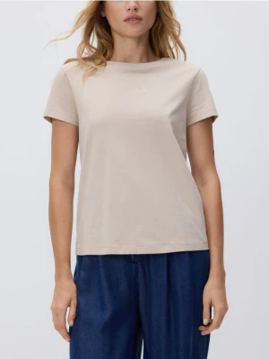 Reserved - T-shirt z drobnym haftem - beżowy