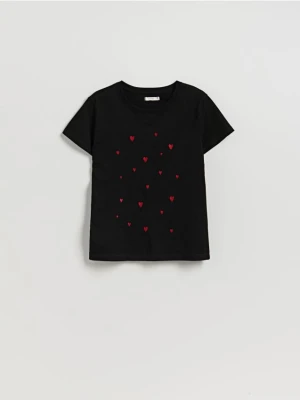 Reserved - T-shirt z drobnym haftem - czarny