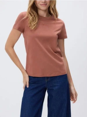 Reserved - T-shirt z drobnym haftem - koralowy