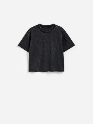Reserved - T-shirt z efektem sprania - ciemnoszary