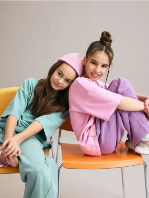 Reserved - T-shirt z efektem sprania - fioletowy