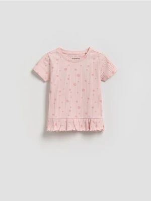 Reserved - T-shirt z falbanką - pastelowy róż