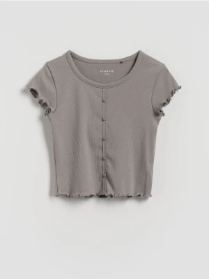 Reserved - T-shirt z guzikami - ciemnoszary