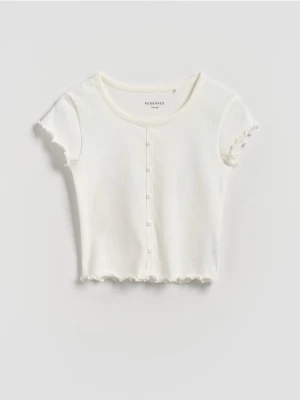 Reserved - T-shirt z guzikami - złamana biel