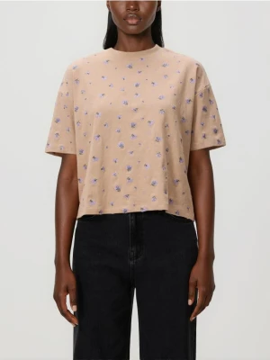 Reserved - T-shirt z haftem - beżowy