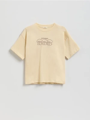 Reserved - T-shirt z haftem Boffie & Poko - beżowy