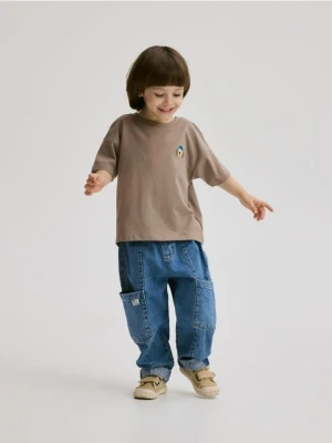 Reserved - T-shirt z haftem - brązowy