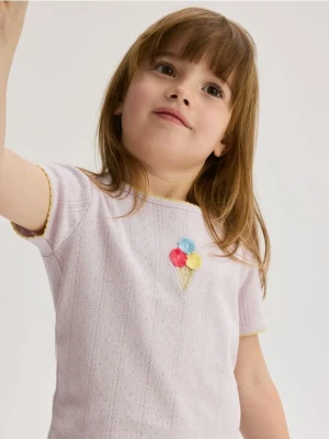 Reserved - T-shirt z haftem - lawendowy