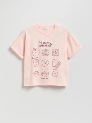Reserved - T-shirt z haftem - pastelowy róż
