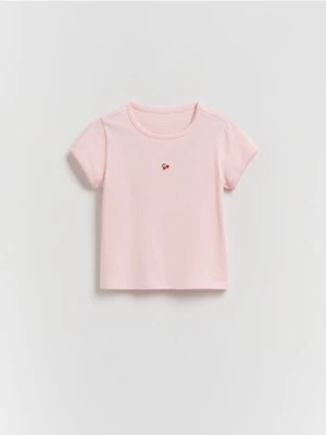 Reserved - T-shirt z haftem - pastelowy róż