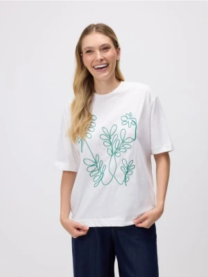 Reserved - T-shirt z haftem - zielony