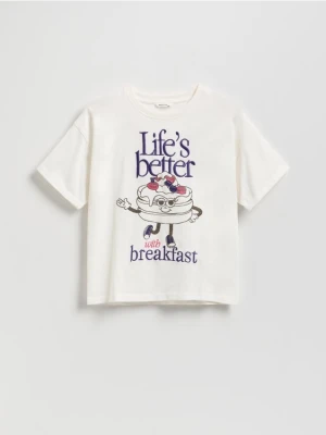 Reserved - T-shirt z haftem - złamana biel