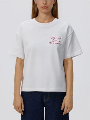 Reserved - T-shirt z haftem - złamana biel