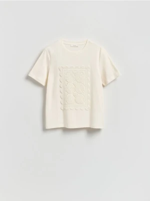 Reserved - T-shirt z haftem - złamana biel