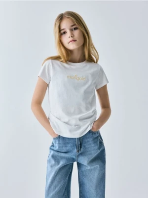 Reserved - T-shirt z haftem - złamana biel