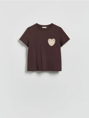 Reserved - T-shirt z haftowaną aplikacją - ciemnobrązowy