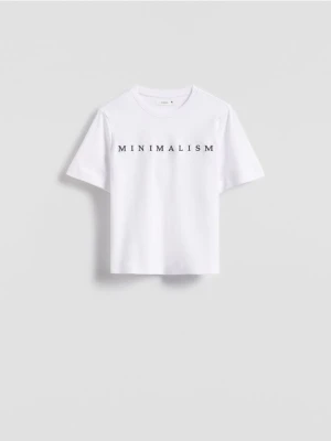Reserved - T-shirt z haftowanym napisem - biały
