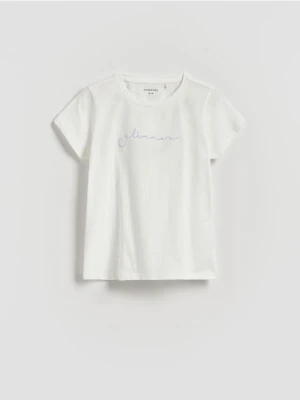 Reserved - T-shirt z haftowanym napisem - biały