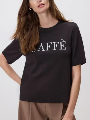 Reserved - T-shirt z haftowanym napisem - ciemnobrązowy