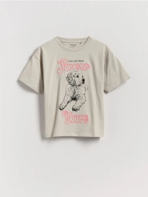 Reserved - T-shirt z haftowanym napisem - jasnoszary