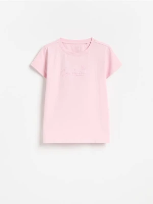 Reserved - T-shirt z haftowanym napisem - różowy