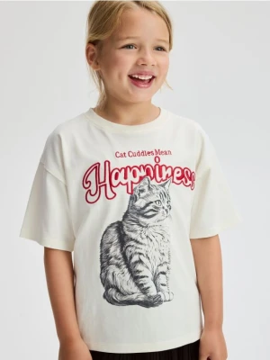 Zdjęcie produktu Reserved - T-shirt z haftowanym napisem - złamana biel