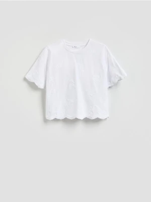 Reserved - T-shirt z haftowanym wzorem - biały