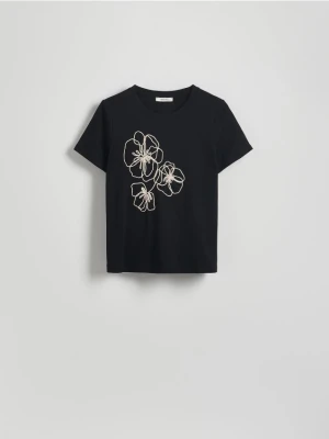 Reserved - T-shirt z haftowanym wzorem - czarny