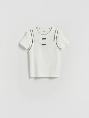 Reserved - T-shirt z imitacją topu - złamana biel