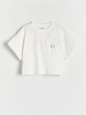 Reserved - T-shirt z kieszenią - złamana biel