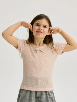 Reserved - T-shirt z kokardką - pastelowy róż