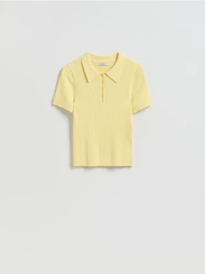Reserved - T-shirt z kołnierzykiem - jasnożółty