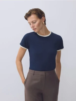 Zdjęcie produktu Reserved - T-shirt z kontrastową lamówką - granatowy